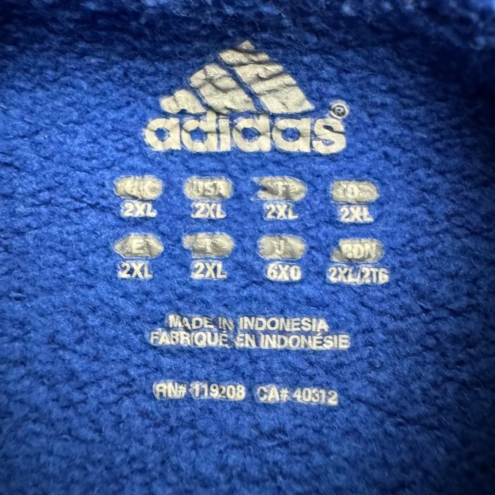 Adidas Hoodie Mens 2XL Blue Pullover Distressed Logo Fleece Sweatshirt RN119208